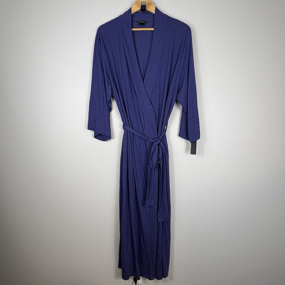 Natori Womens Shangri-La Robe Size L Blue Kimono Sleepwear